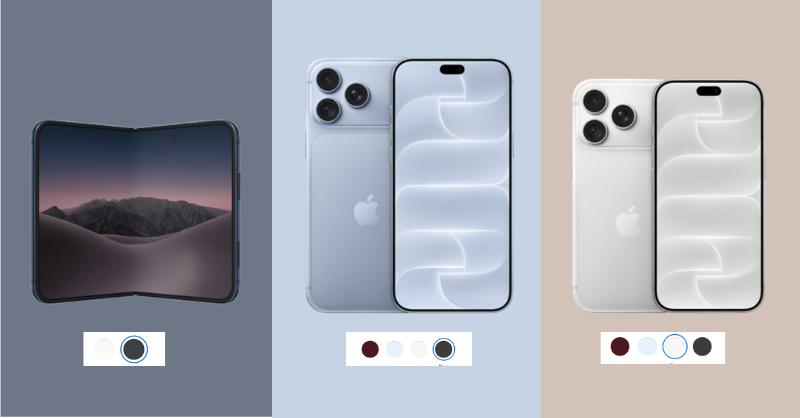 Bảng màu iPhone Duo, iPhone 18 Pro Max và iPhone 18 Pro với các tùy chọn màu riêng biệt