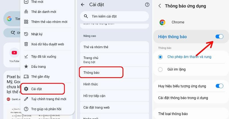 Bật hiển thị thông báo trong Google Chrome