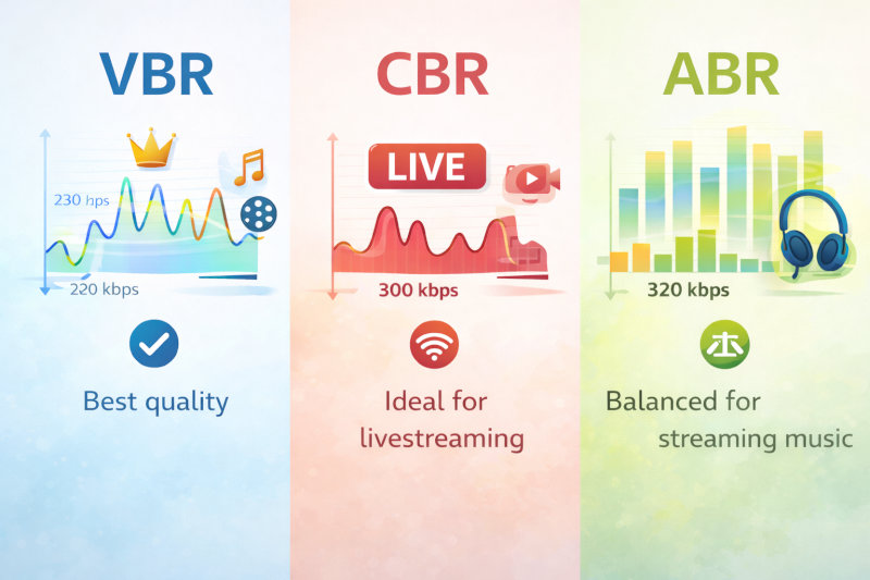 VBR cho chất lượng tốt, CBR phù hợp livestream, ABR là phù hợp cho streaming nhạc
