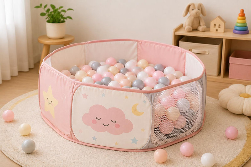 Bóng nhựa đi kèm nên chọn loại bóng mềm, không bị móp méo khi bé dẫm lên