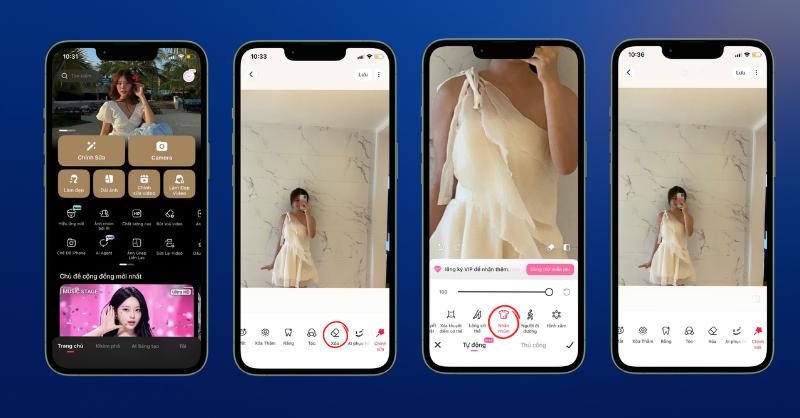 Các bước xóa nhăn quần áo trên meitu
