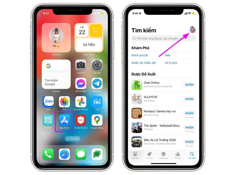 Bạn truy cập App Store để bỏ ẩn ứng dụng