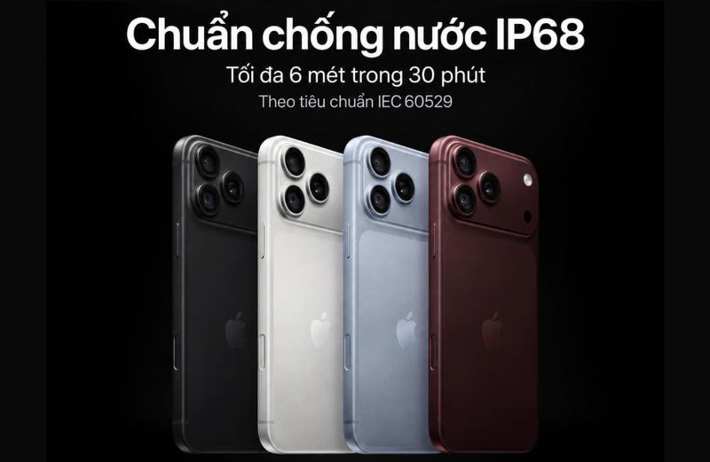 iPhone 18 Pro và iPhone 18 Pro Max đạt mức IP68 theo tiêu chuẩn IEC 60529