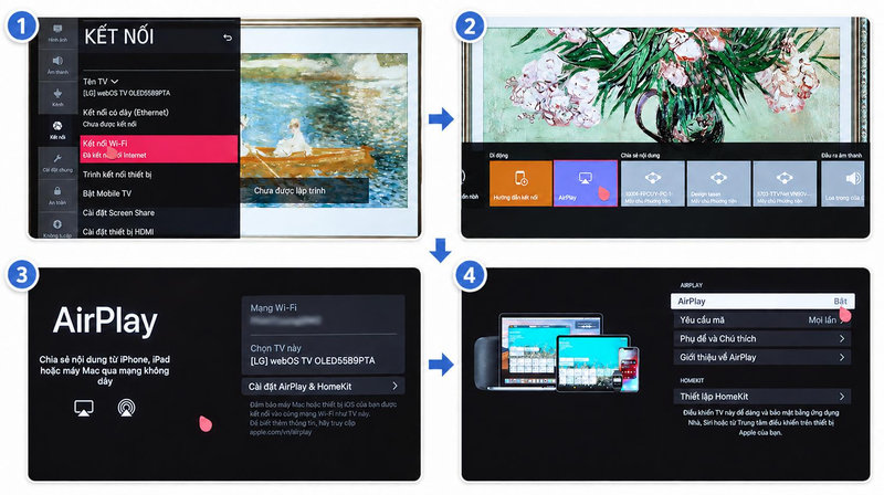 Chọn biểu tượng AirPlay trên Home Dashboard của tivi LG