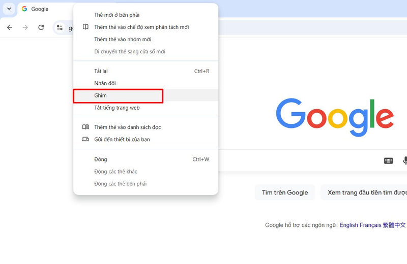 Chọn dòng lệnh ghim