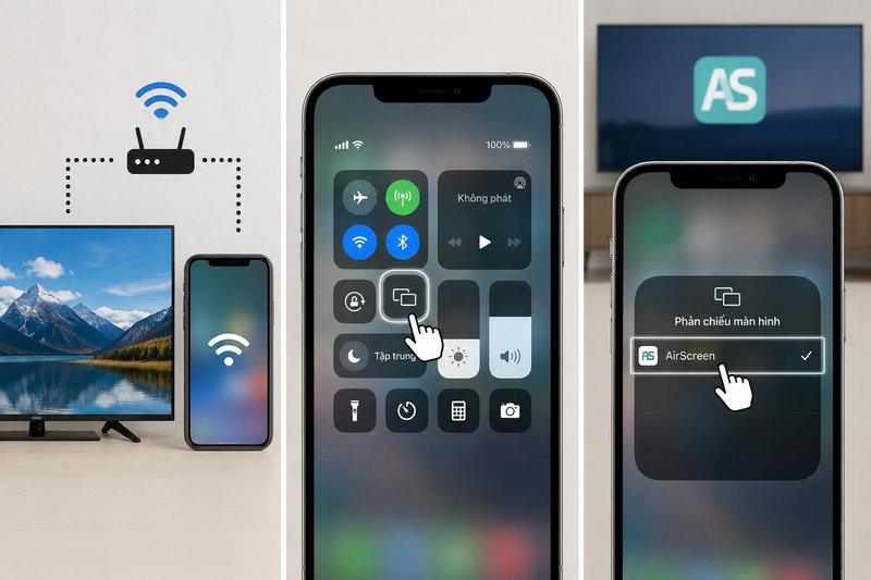 Chọn thiết bị AirScreen tương ứng để kết nối iPhone với tivi Sony