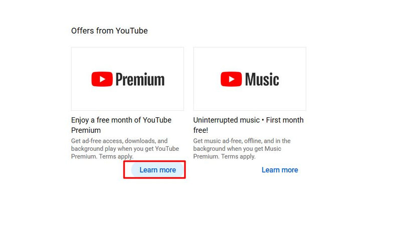 Chọn tìm hiểu thêm trong gói Youtube Premium
