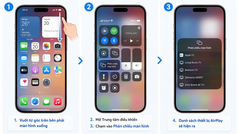Chọn tính năng Screen Mirroring trên iPhone