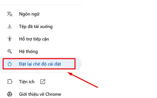 Chọn vào mục đặt lại cài đặt gốc