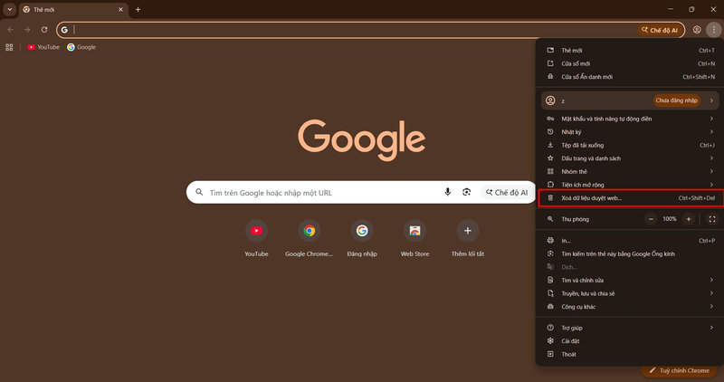 Chọn vào mục xóa dữ liệu duyệt web