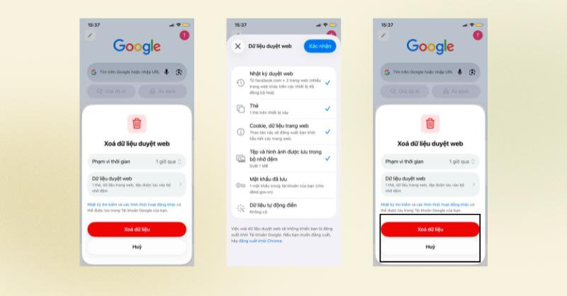 Chọn vào phần phạm vi hoạt động và dữ liệu data muốn xóa