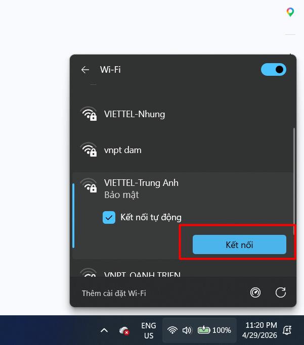 Chuyển kết nối sang mạng khác