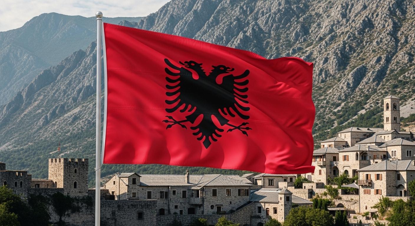 Cờ Albania mang biểu tượng đại bàng hai đầu màu đen quyền lực