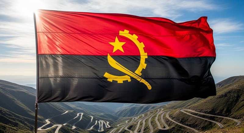 Cờ Angola có thiết kế gợi nhớ đến biểu tượng bánh răng và rựa