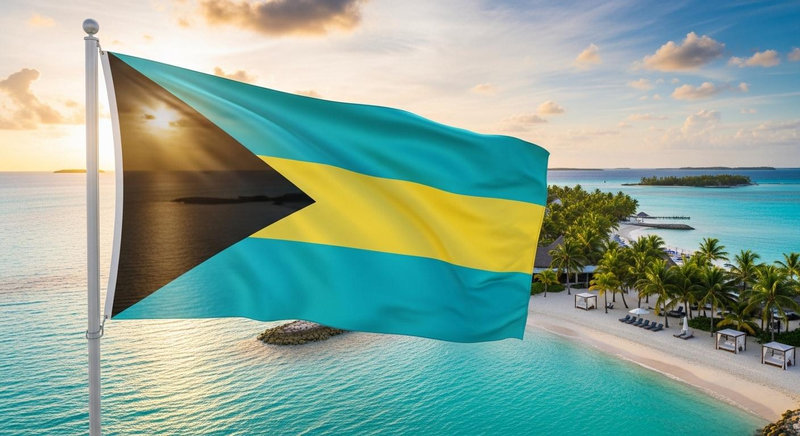 Cờ Bahamas mang sắc xanh ngọc bích tuyệt đẹp của biển đảo Caribbean