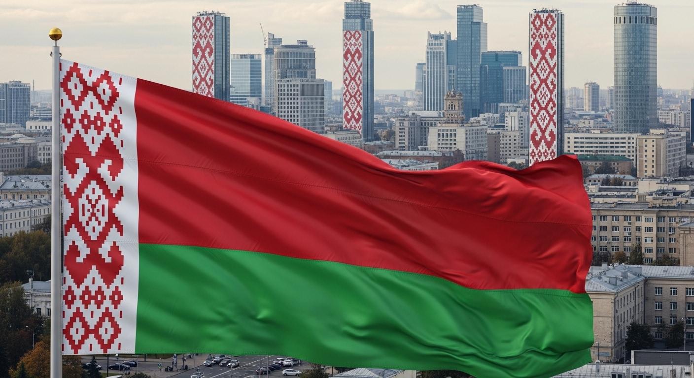 Cờ Belarus gây ấn tượng với họa tiết truyền thống dọc cột cờ