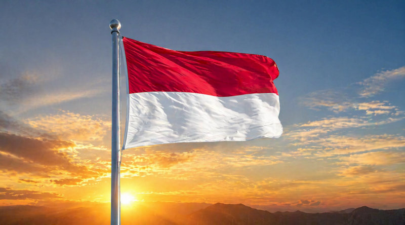 Quốc kỳ Indonesia với hai gam màu đỏ và trắng tương phản mạnh mẽ