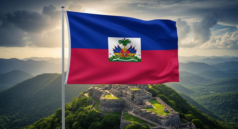 Cờ Haiti mang đậm dấu ấn lịch sử anh hùng với chiếc quốc huy quân sự ở giữa