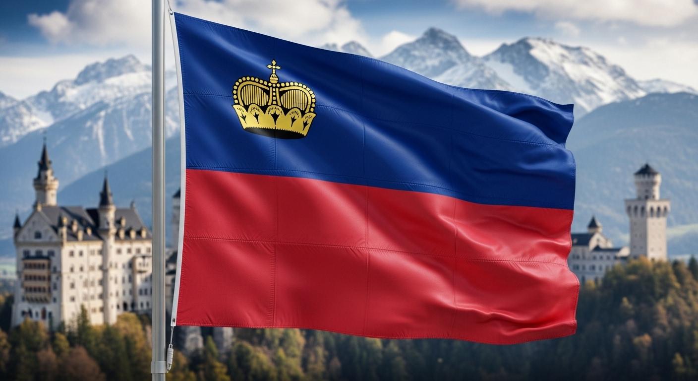 Cờ Liechtenstein có thêm vương miện vàng để tránh nhầm lẫn