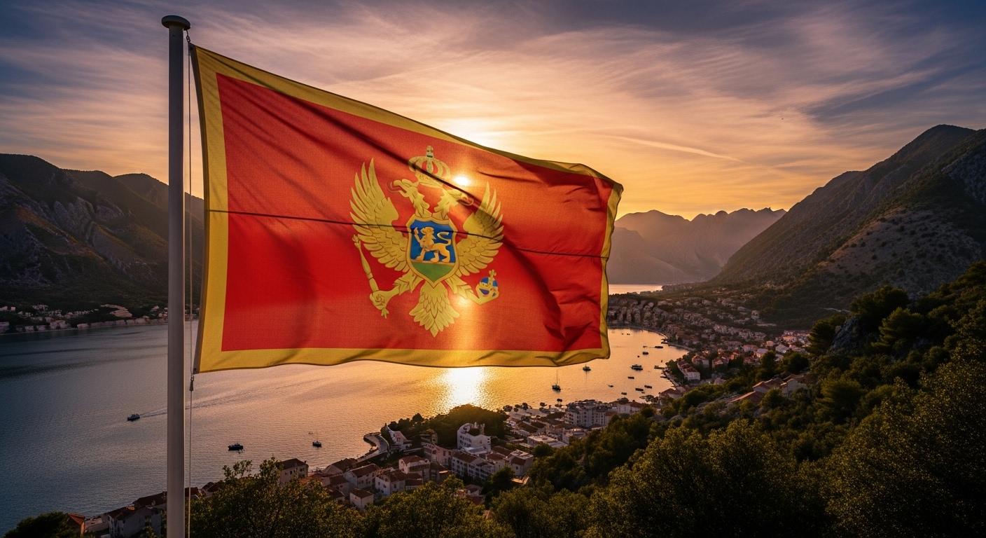 Cờ Montenegro lộng lẫy với đại bàng vàng trên nền đỏ viền vàng