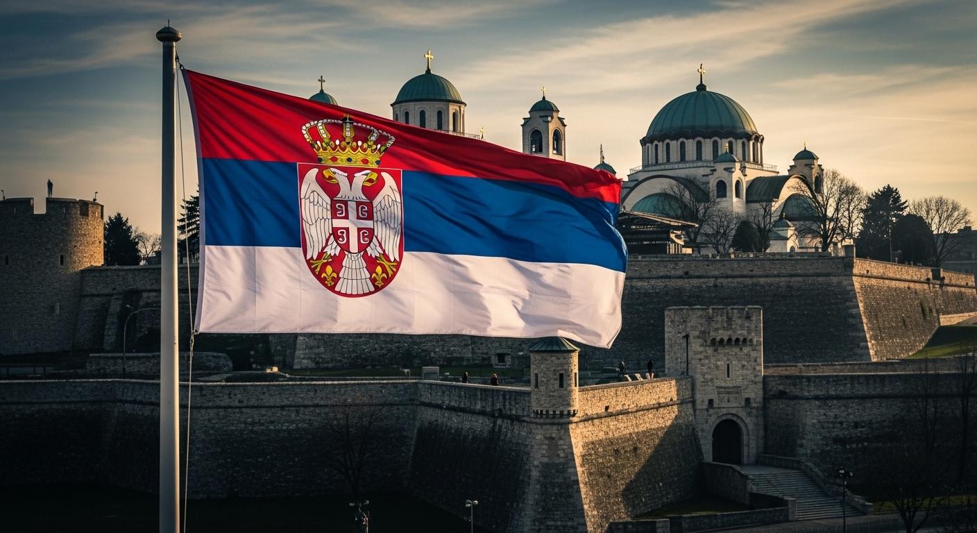 Cờ nước Serbia nổi bật với hình ảnh đại bàng trắng hai đầu