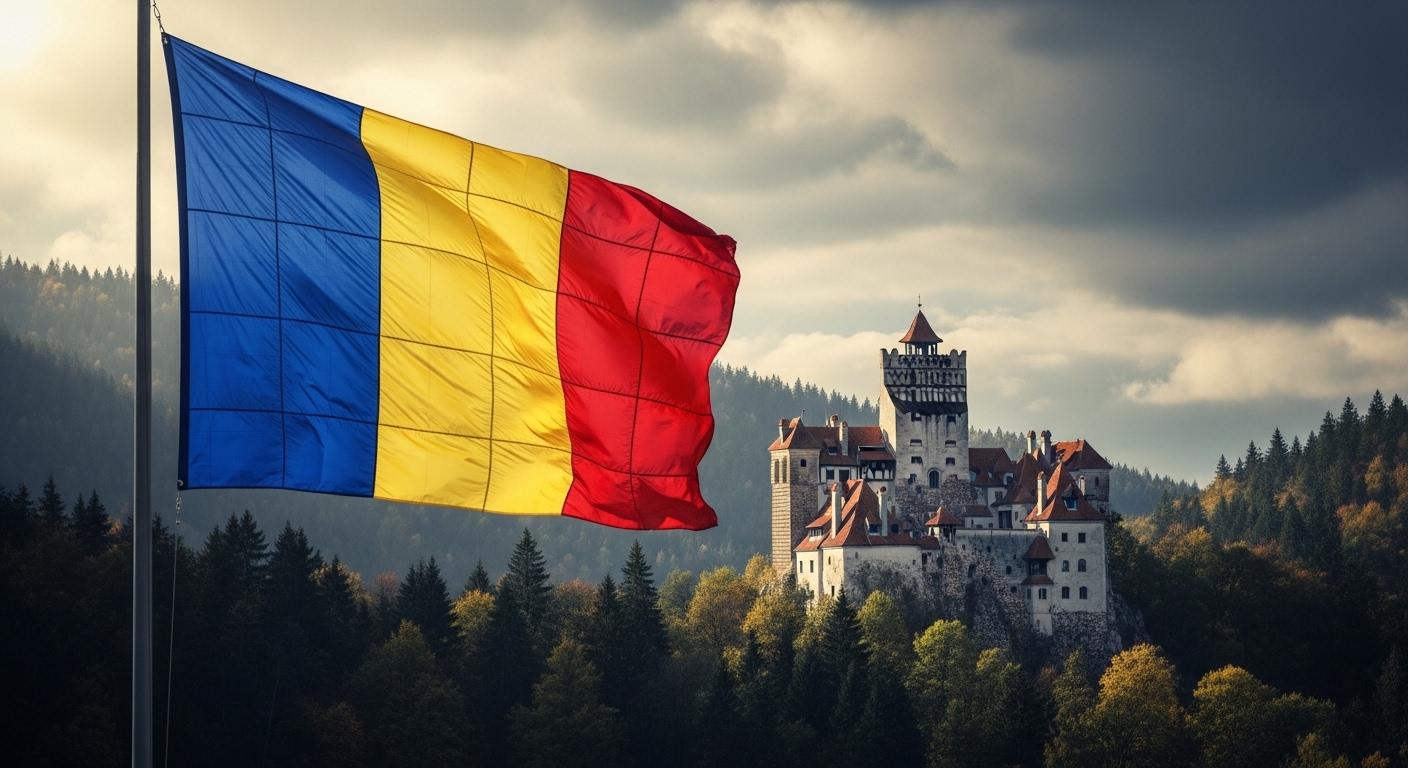 Cờ Romania nổi bật với ba sọc dọc màu xanh lam, vàng và đỏ