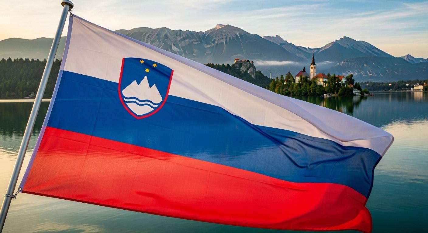 Cờ Slovenia có quốc huy ngọn núi Triglav ở góc trên bên trái