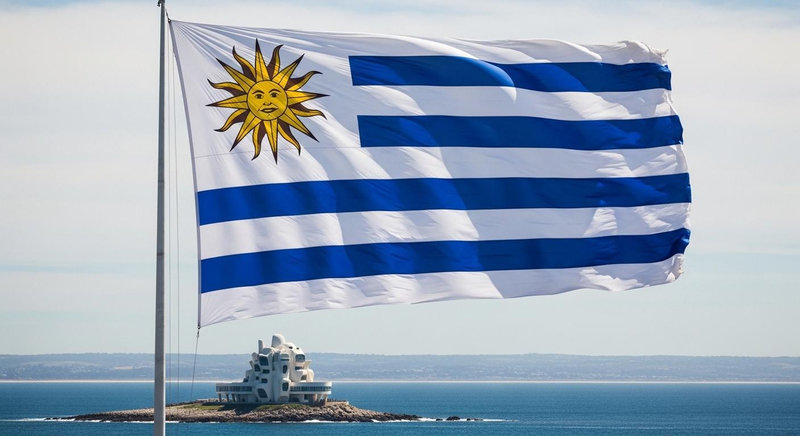 Cờ Uruguay có chín dải sọc ngang xen kẽ cùng mặt trời tháng năm