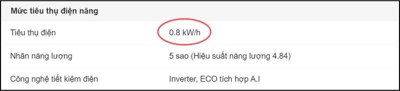 Công suất tiêu thụ điện của máy lạnh được thể hiện rõ ràng trên bảng thông số kỹ thuật của sản phẩm.
