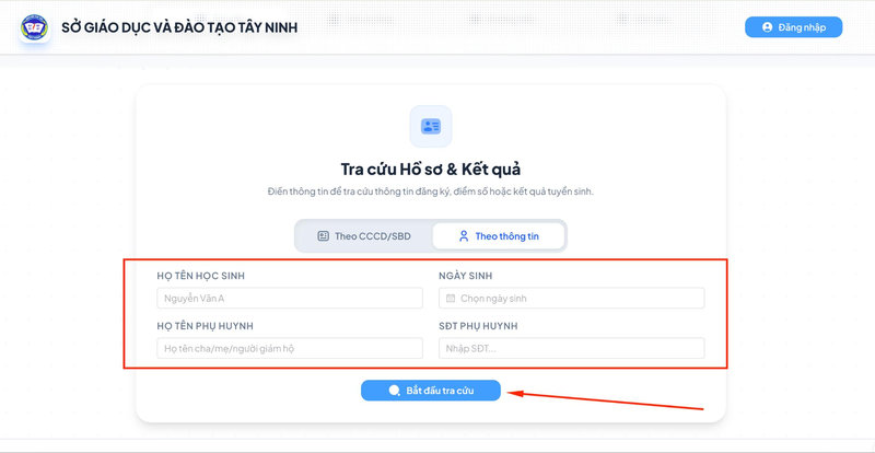 Điền đầy đủ thông tin và lựa chọn “bắt đầu tra cứu”