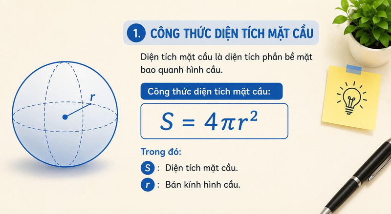 Diện tích mặt cầu tăng theo bình phương bán kính