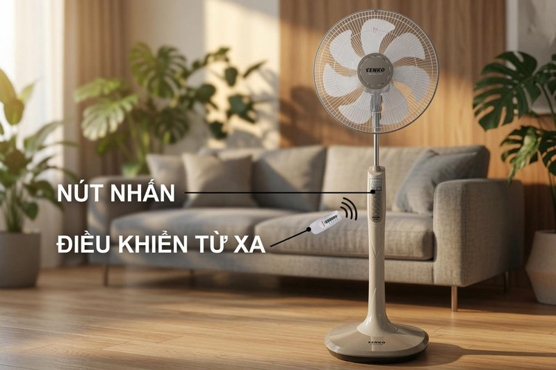 Điều khiển từ xa tiện lợi giúp thao tác bật/tắt và chỉnh gió mà không cần lại gần quạt