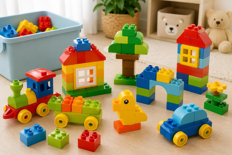 Đồ chơi lắp ráp khối lớn giúp rèn luyện lực cơ tay và khả năng phối hợp tay - mắt.