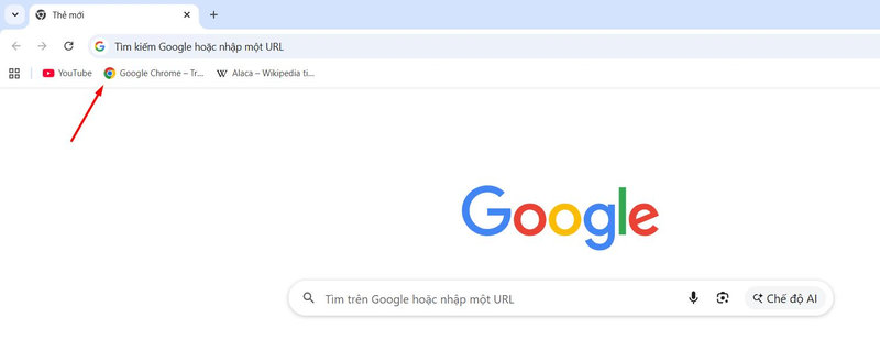 Đưa con chuột lên trang web trên thanh dấu trang