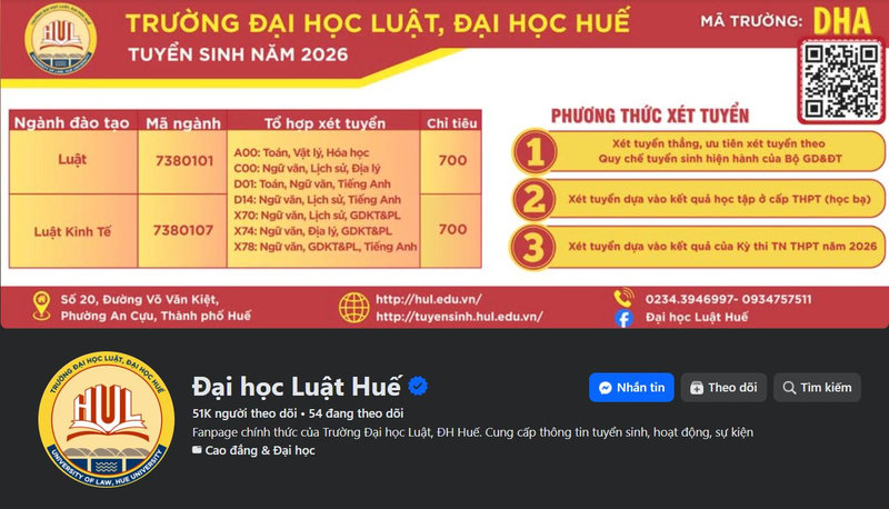 Fanpage chính thức của Trường Đại học Luật-Đại học Huế (HUL)