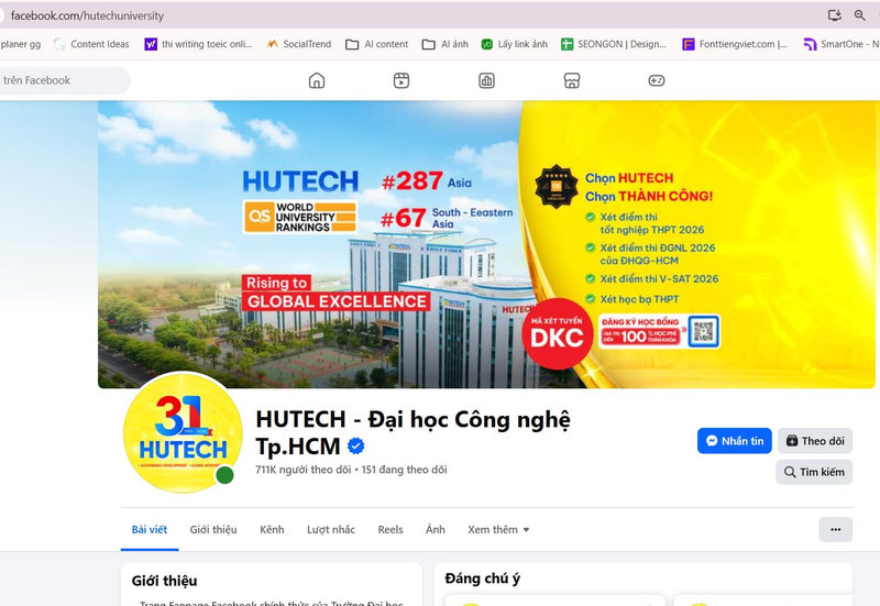 Fanpage chính thức của trường Trường Đại học Công nghệ TP.HCM (HUTECH)