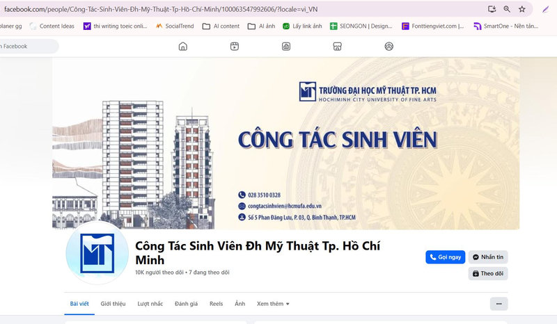 Fanpage Facebook Công tác Sinh viên Trường Đại học Mỹ thuật TP.HCM