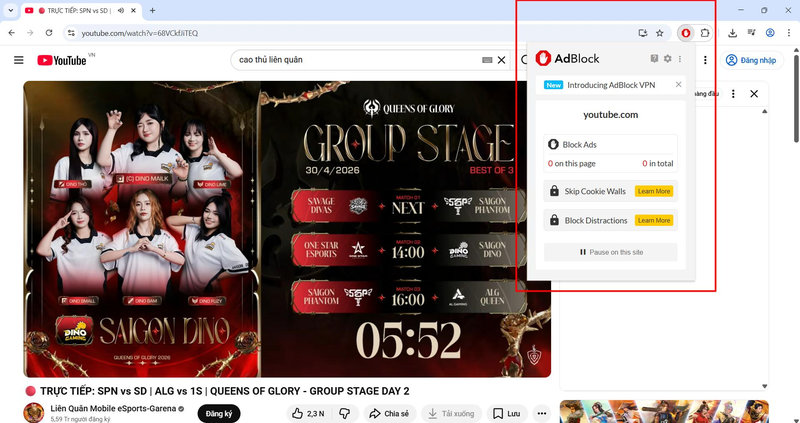 Giao diện cài đặt tiện ích AdBlock trên trình duyệt Google Chrome