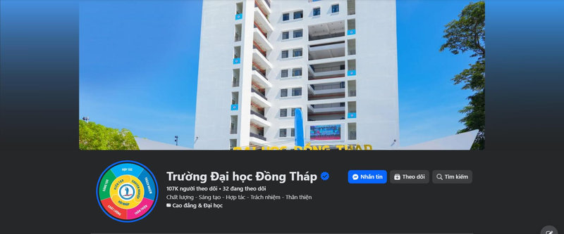 Giao diện Fanpage Facebook có tích xanh của Đại học Đồng Tháp (DThU)