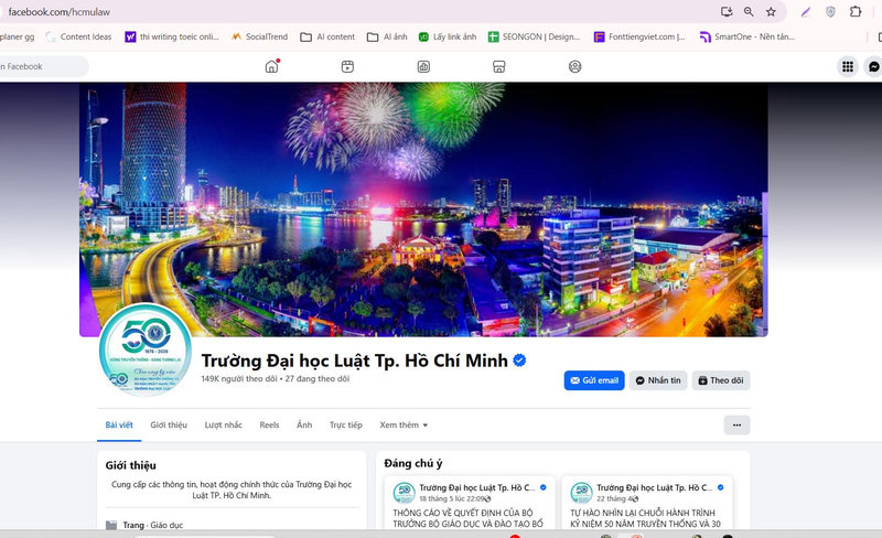 Giao diện fanpage Trường Đại học Luật TP.HCM (ULAW)