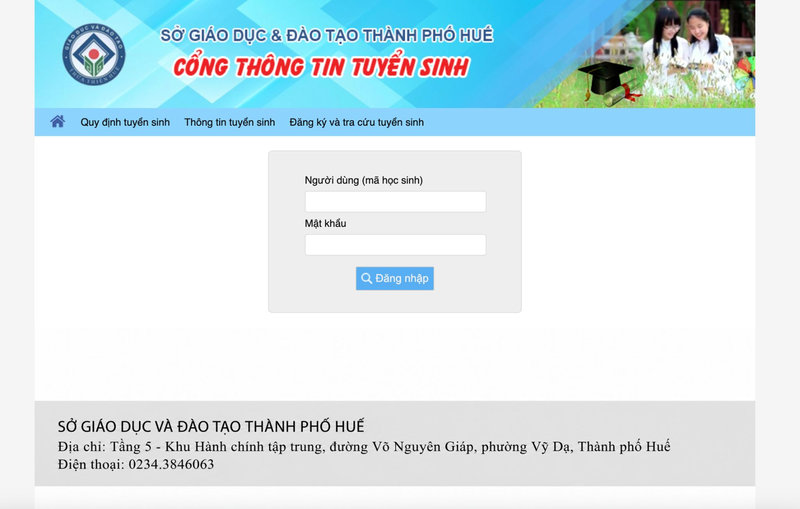 Giao diện tra cứu điểm thi lớp 10 thành phố Huế