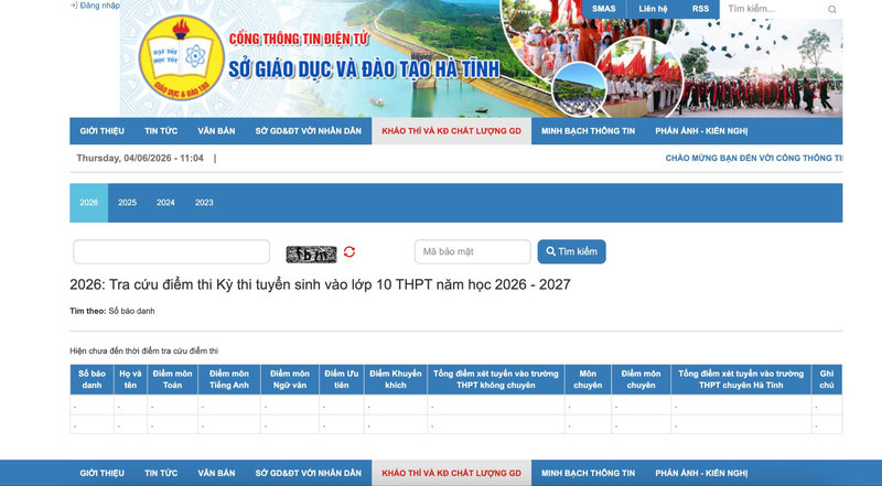 Giao diện tra cứu điểm thi vào 10 THPT năm học 2026 - 2027