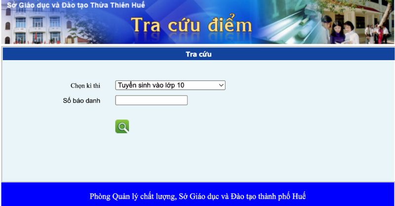Giao diện tra cứu điểm thuộc Sở GD&Đào tạo Thừa Thiên Huế