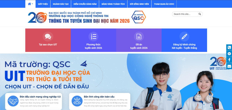 Giao diện website cập nhật thông tin điểm chuẩn Trường Đại học Công nghệ Thông tin - ĐHQG TP.HCM (UIT)