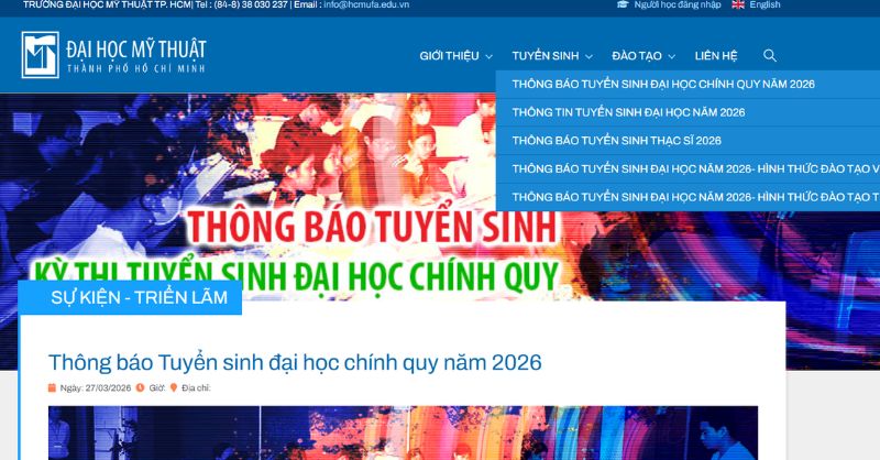 Giao diện website trường Đại học Mỹ thuật TP.HCM (HCMUFA)