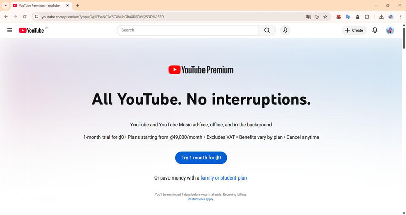 Gói thành viên Premium mang lại trải nghiệm xem video hoàn hảo nhất