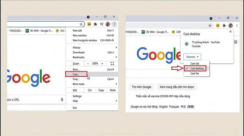 Google Cast giúp tivi chiếu nội dung không dây từ máy tính