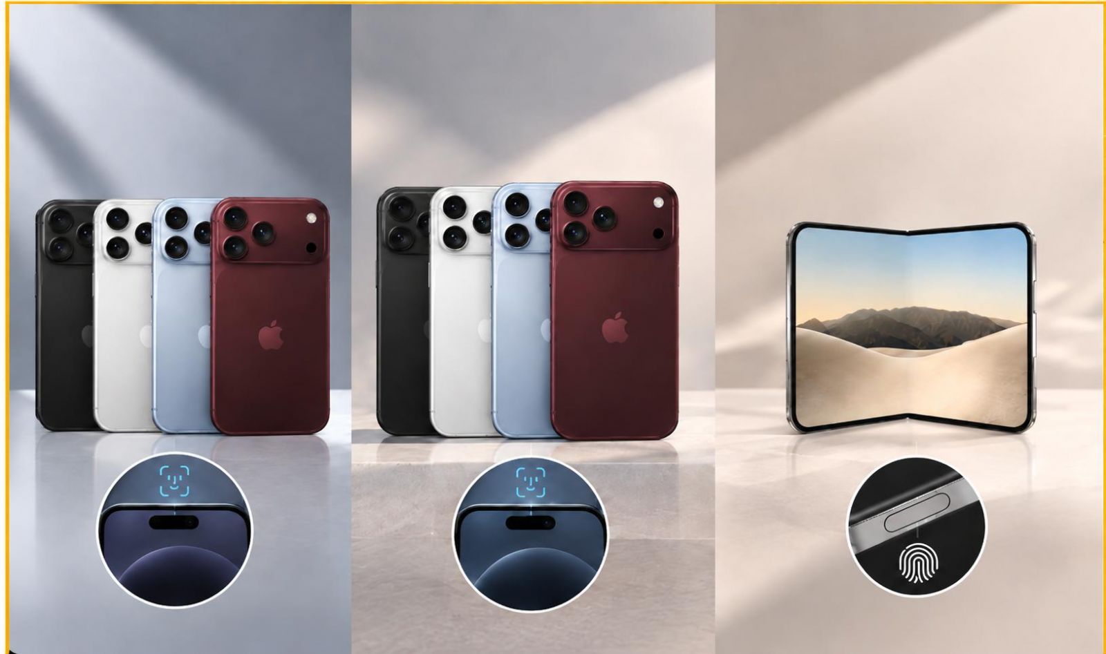 Hai máy Pro dùng Face ID còn iPhone Duo dùng Touch ID