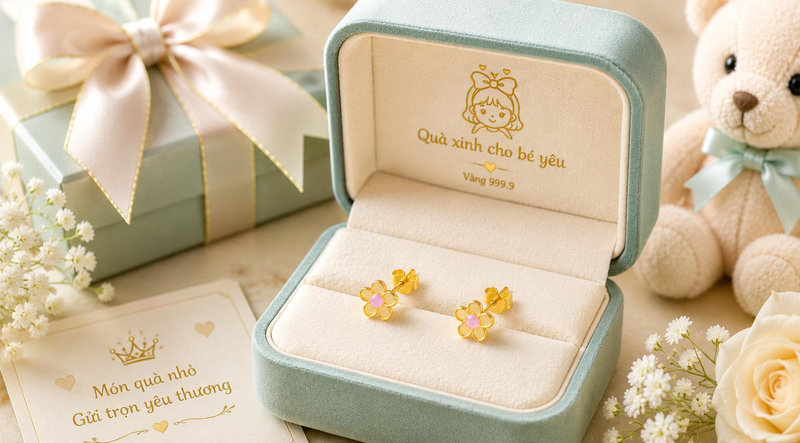 Hãy ưu tiên khuyên tai vàng có thiết kế chốt vặn an toàn chuyên dụng cho trẻ nhỏ