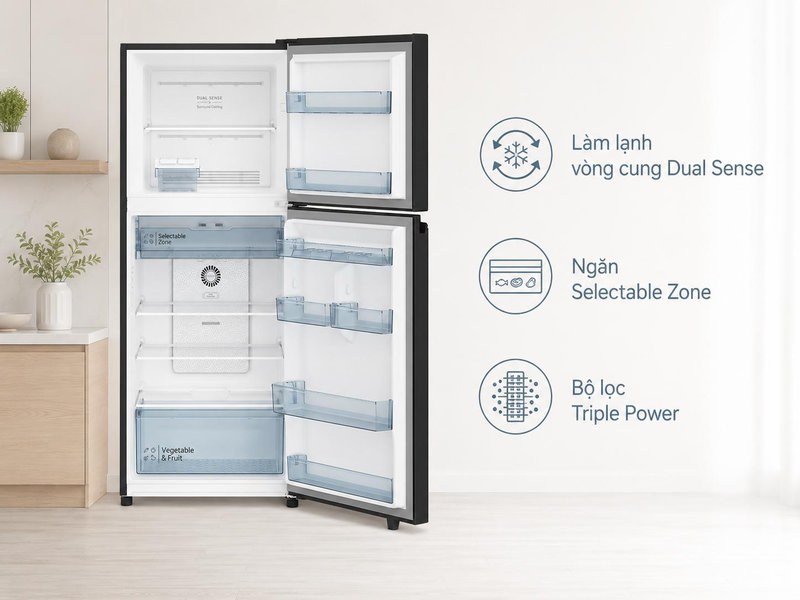 Hitachi Inverter 344 Lít HRTN6379SGBKVN là lựa chọn phù hợp cho gia đình 3 - 4 thành viên